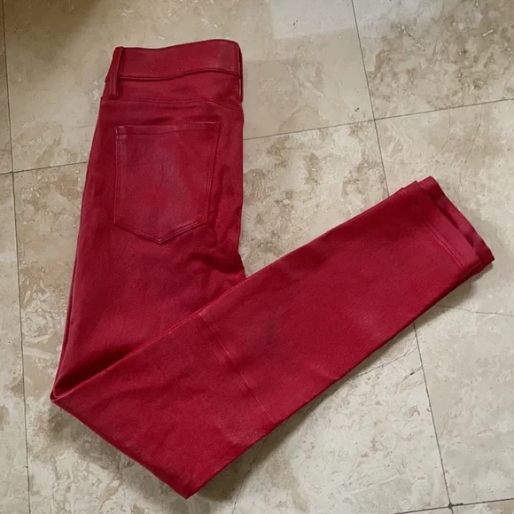 R+A red leather high waist pants 29